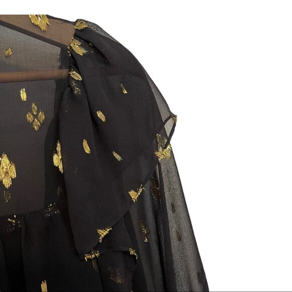 A.L.C. Meloni Silk Blouse Black and Gold Metallic Sheer Size 4 - Picture 6 of 15